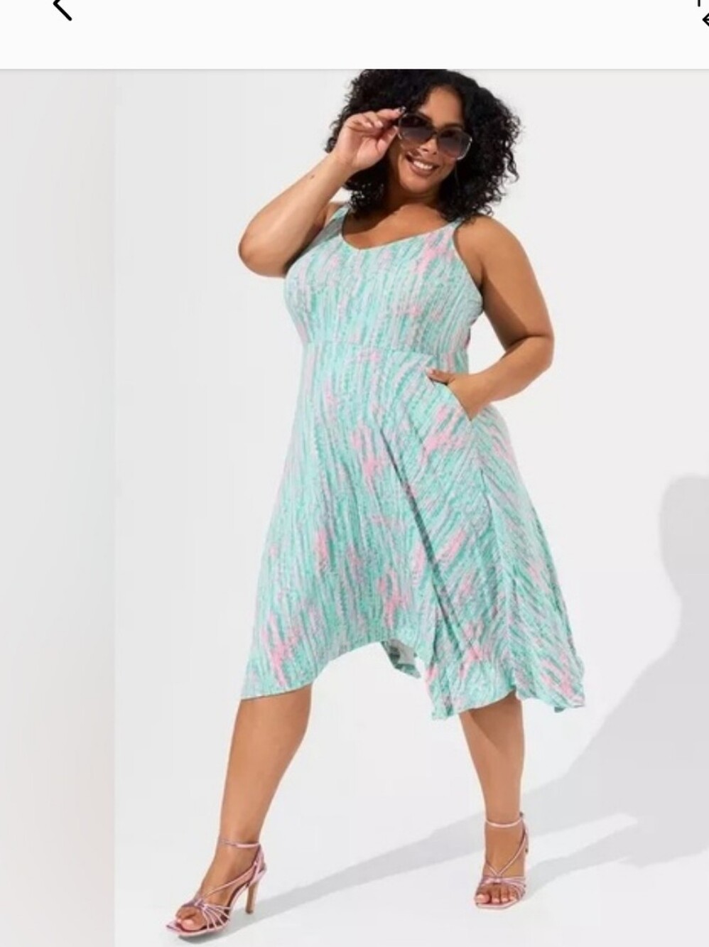 Torrid Mint & Pink Handkerchief Midi Dress